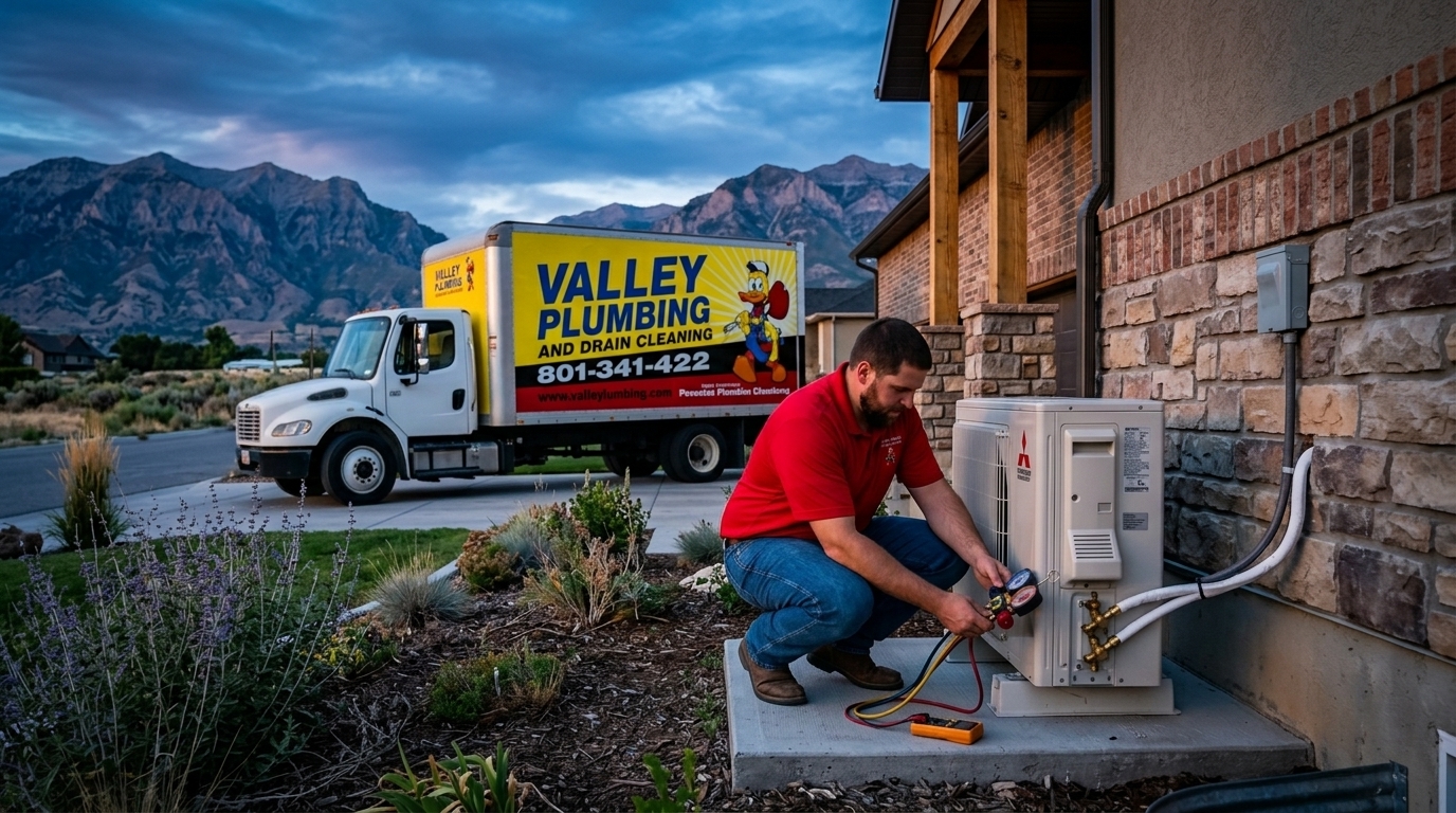 Modern ductless mini-split indoor unit mounted on a wall in a bright Utah home living space