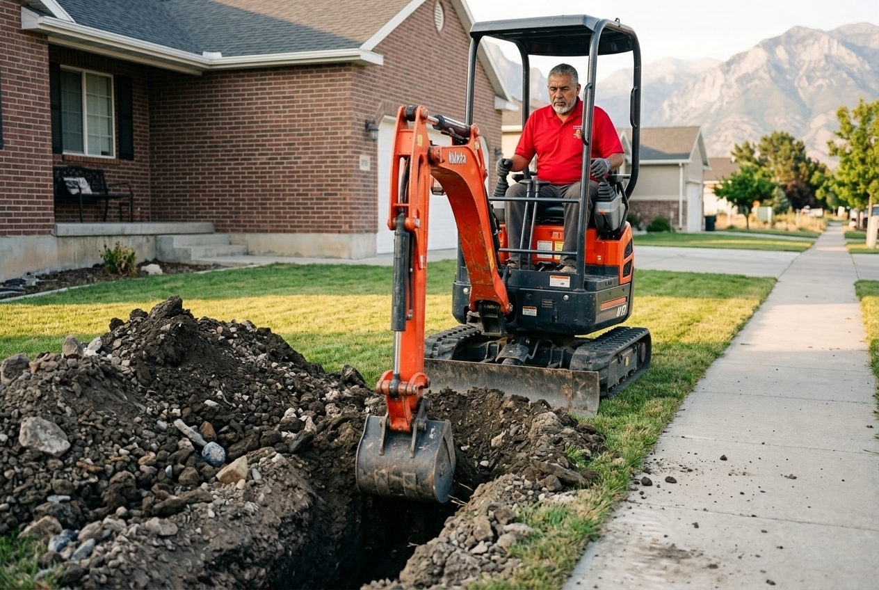 Valley Plumbing technician pushing a sewer camera into a cleanout during a Utah residential inspection