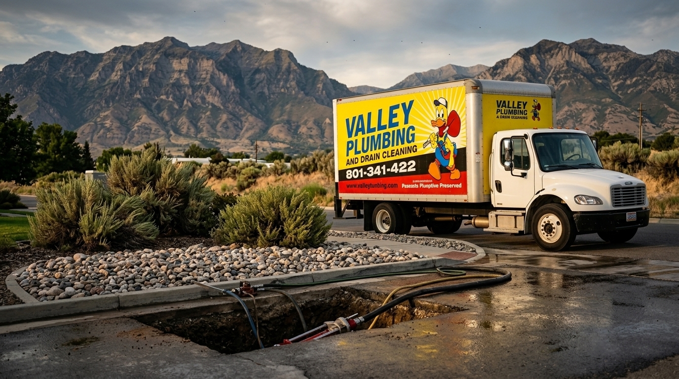 An intact landscaped front yard after a completed pipe bursting job — only two small patches visible