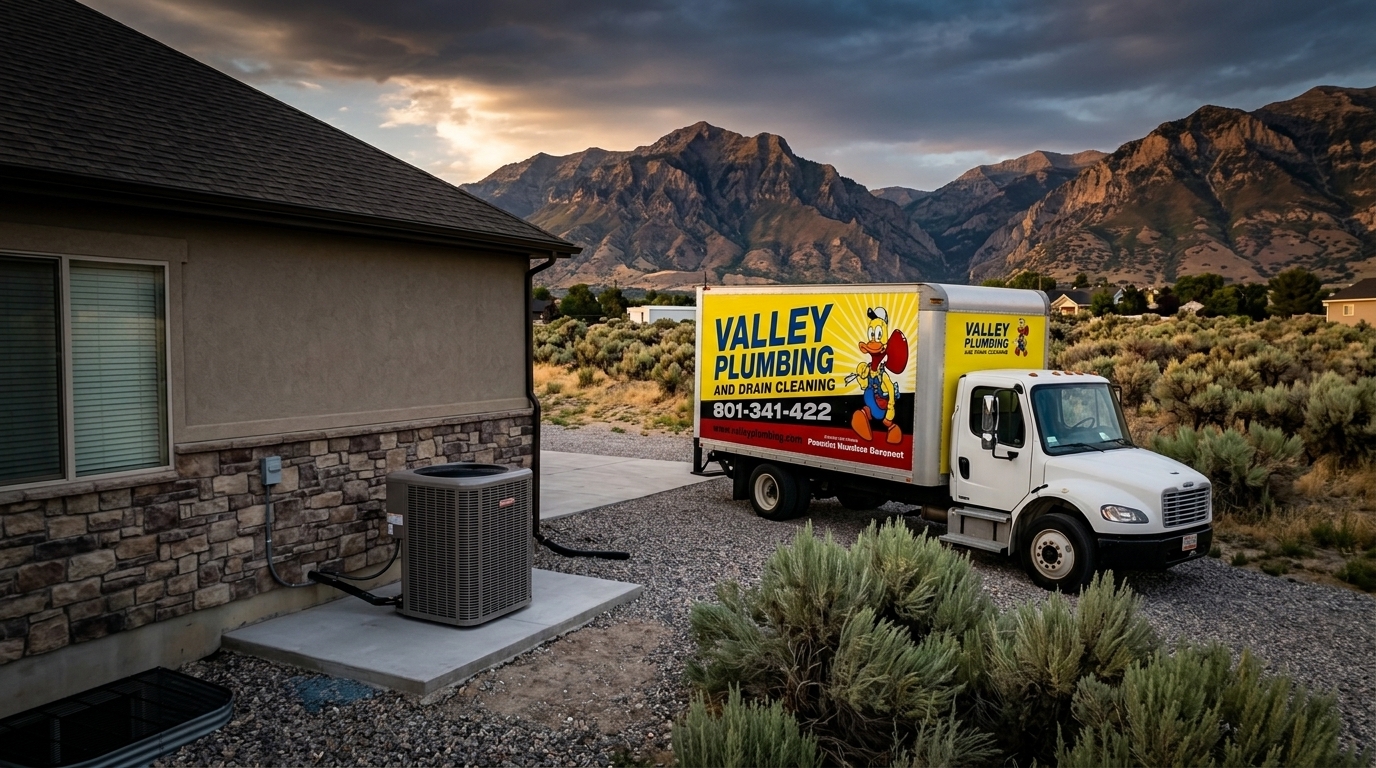 Valley Plumbing technician commissioning a dual-fuel heat pump system in a Salt Lake City home