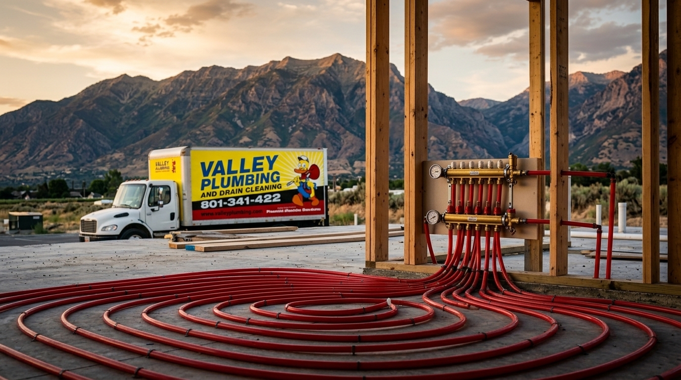 Warm radiant-heated tile floor in a modern Salt Lake City bathroom