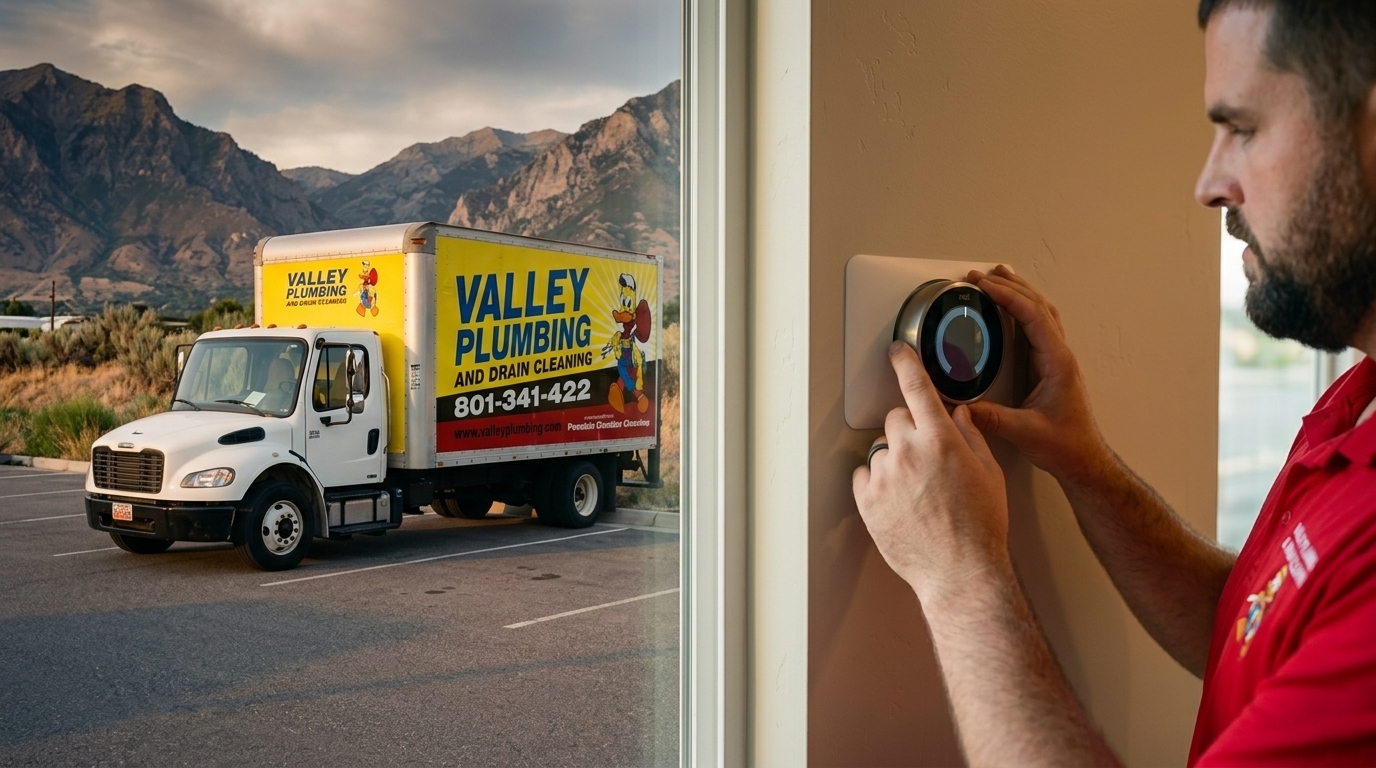 Smart thermostat installed on a wall in a modern Utah home