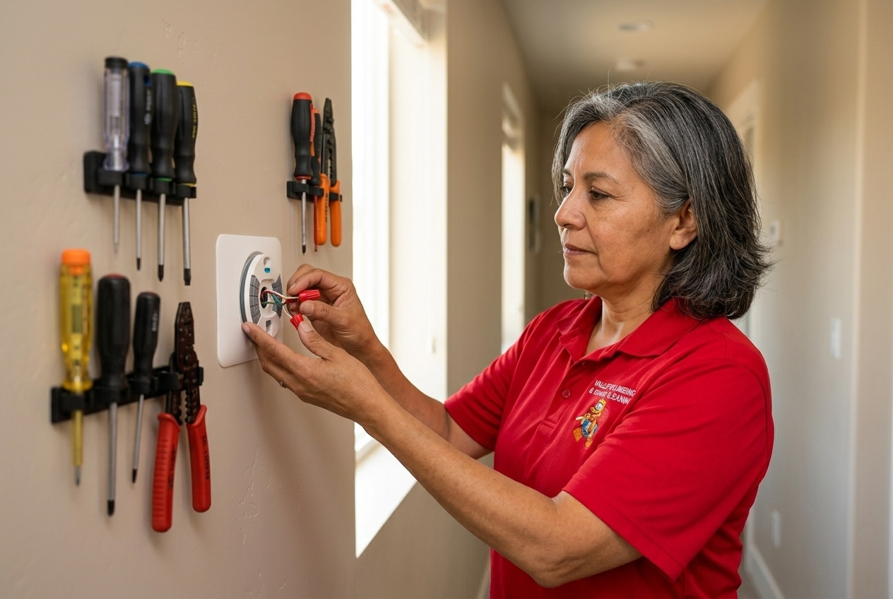 Valley Plumbing technician wiring a new smart thermostat to a Utah home's HVAC control board