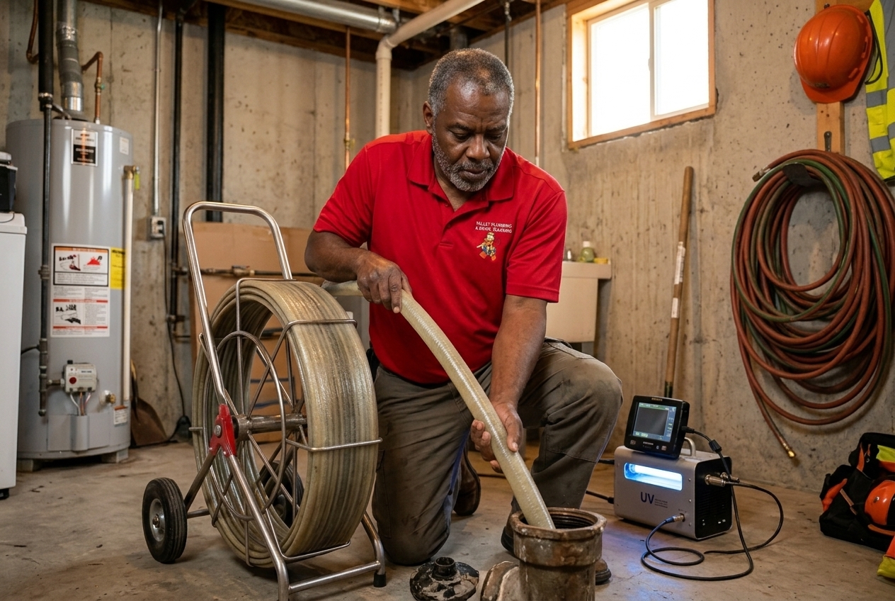 Sewer lining resin tube being prepped for inversion at a Salt Lake City home