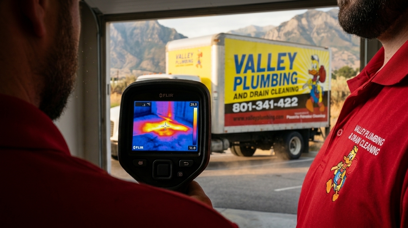 Concrete being cut to access a slab leak in a Salt Lake City home