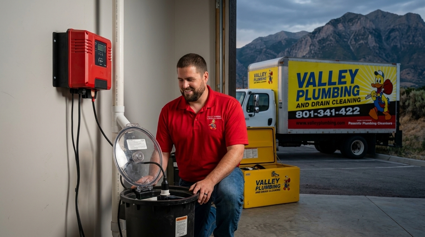Battery backup sump pump system installed in a Salt Lake City basement