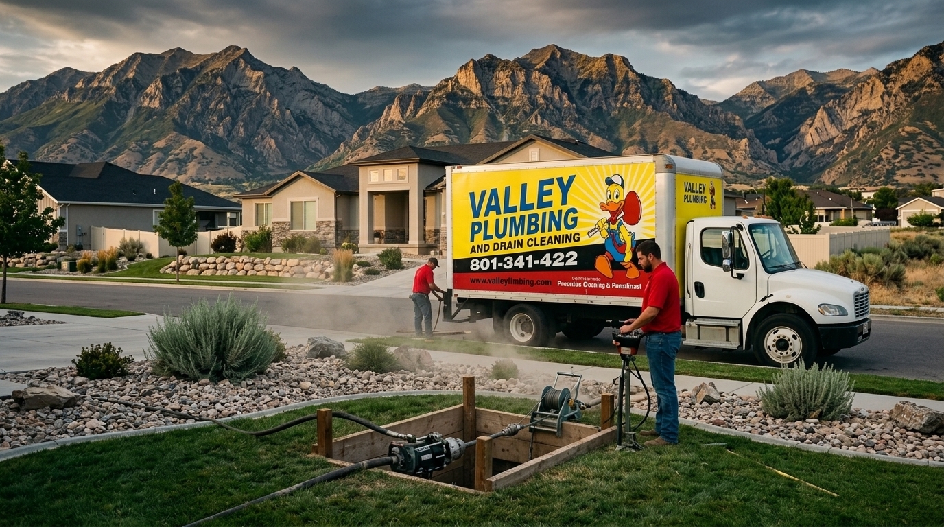 Before and after of trenchless sewer repair showing intact yard