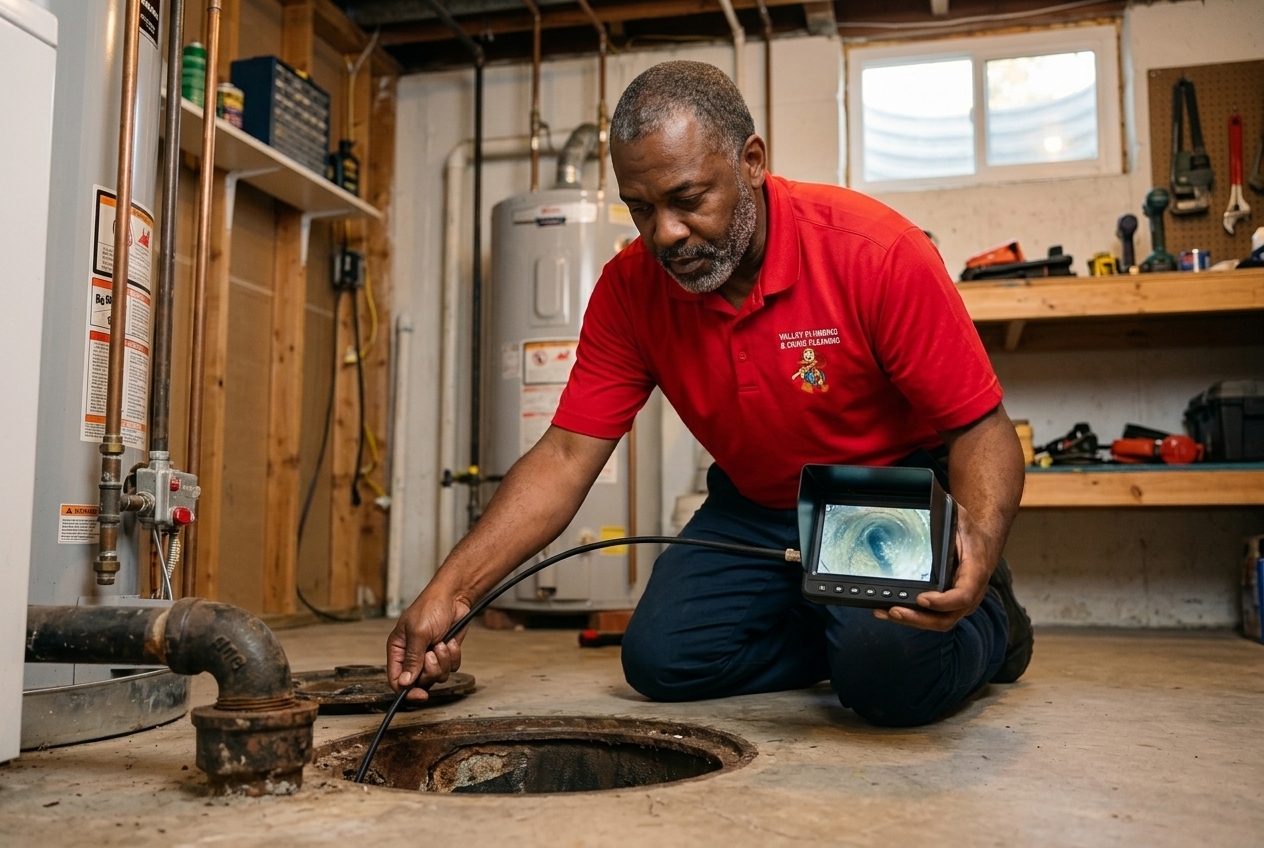 Camera monitor showing a live feed of a Salt Lake City sewer line interior