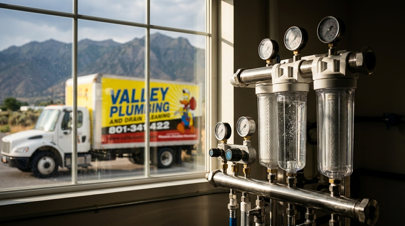 Under-sink reverse osmosis water filtration system installed in a Salt Lake City kitchen