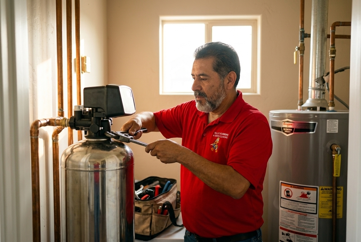 Valley Plumbing technician testing water TDS levels before installing a filtration system